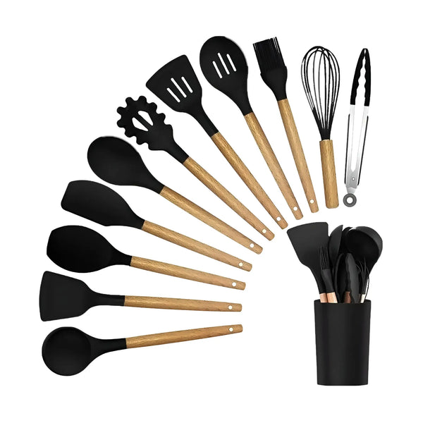 Set de Utensilios Para Cocina En Silicona Libre de BPA, Resistente al Calor y Antihaderente x 12 Unds
